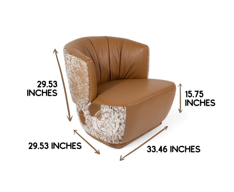 Leather Swivel Barrel Chair - Toffee Brown with Salt & Pepper