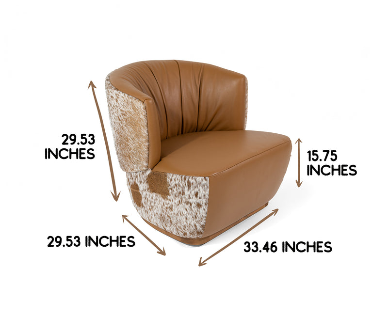 Leather Swivel Barrel Chair - Toffee Brown with Salt & Pepper