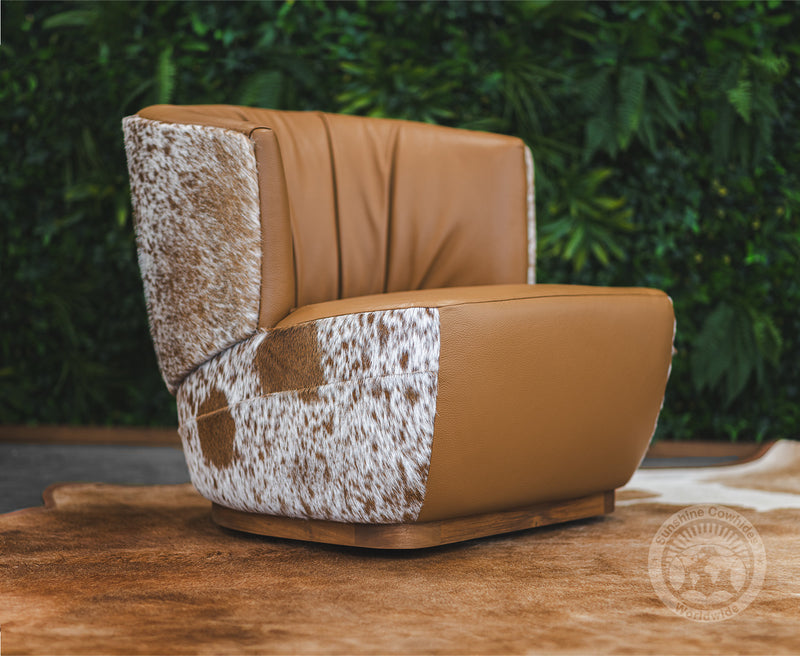 Leather Swivel Barrel Chair - Toffee Brown with Salt & Pepper