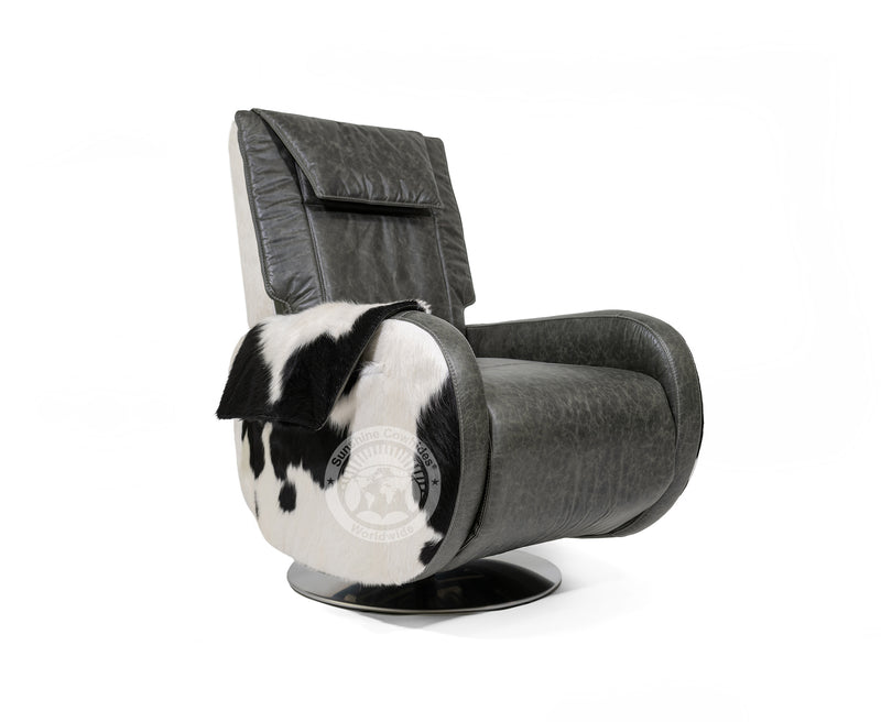 Leather Armchair with Hair On Cowhide Accents - Black and White