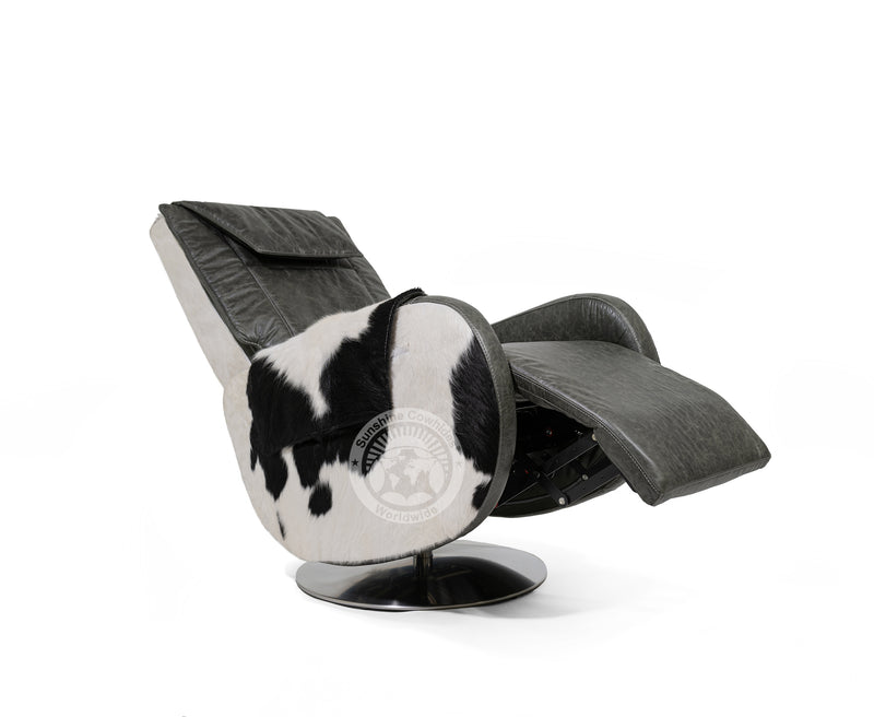 Leather Armchair with Hair On Cowhide Accents - Black and White