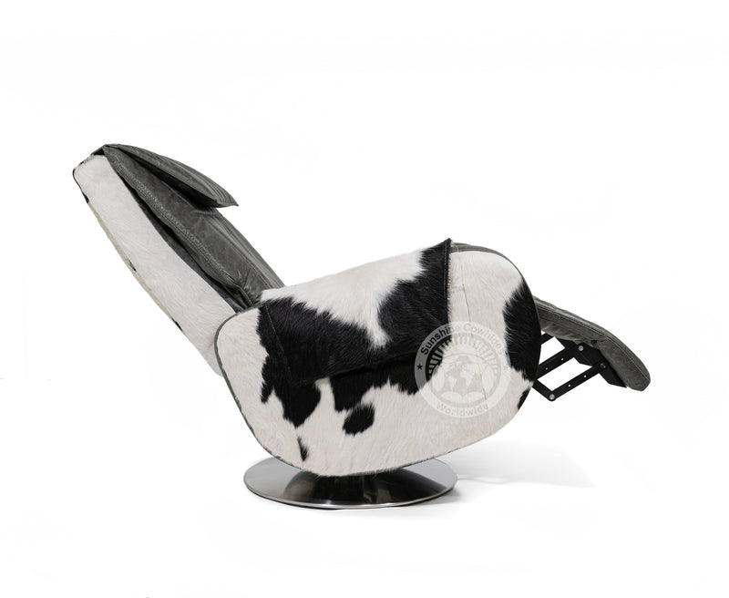 Leather Armchair with Hair On Cowhide Accents - Black and White