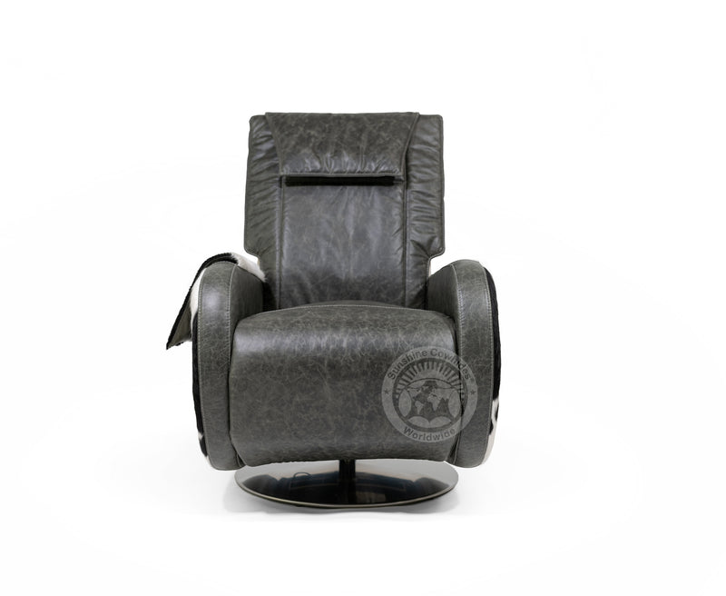 Leather Armchair with Hair On Cowhide Accents - Black and White