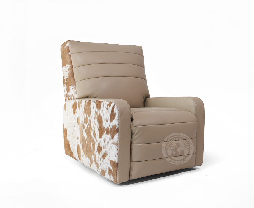 Leather Armchair with Hair On Cowhide Accents - Taupe