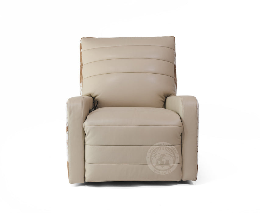 Leather Armchair with Hair On Cowhide Accents - Taupe