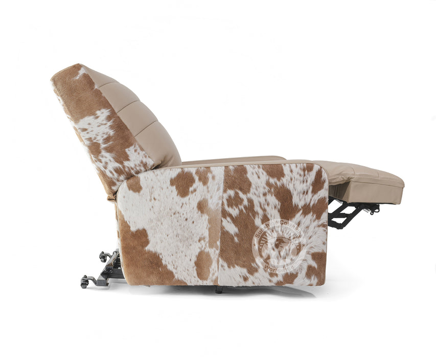 Leather Armchair with Hair On Cowhide Accents - Taupe