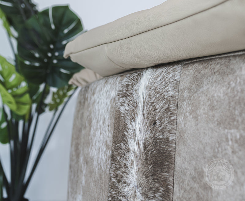 Swivel Leather Love Chair with Hair On Cowhide Accents  - Taupe