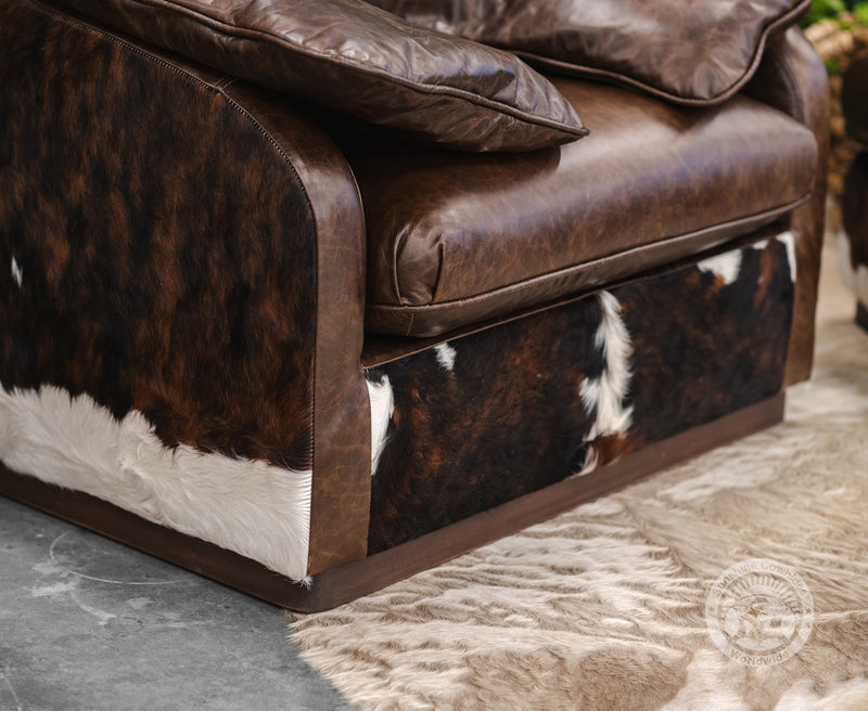 Comfy Leather Arm chair + Ottoman - Brown Leather