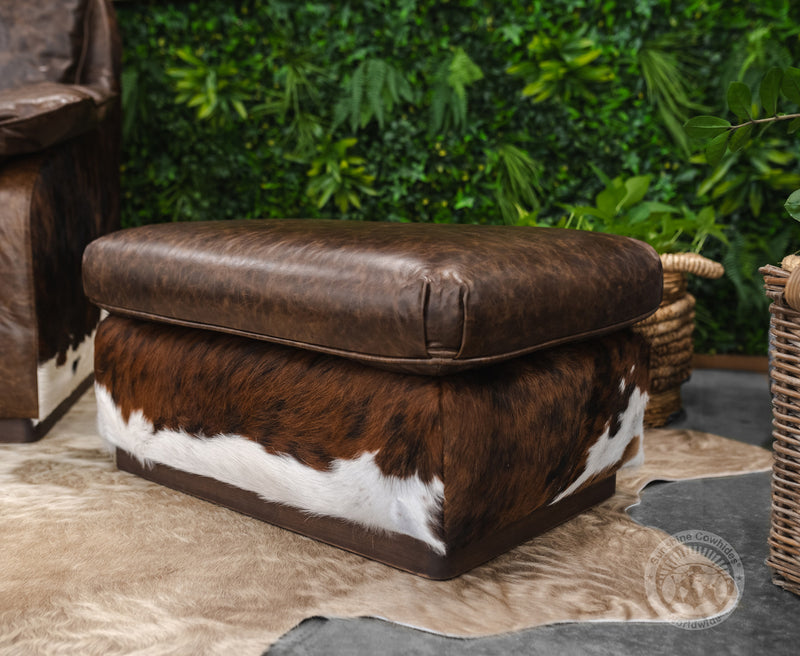 Comfy Leather Arm chair + Ottoman - Brown Leather
