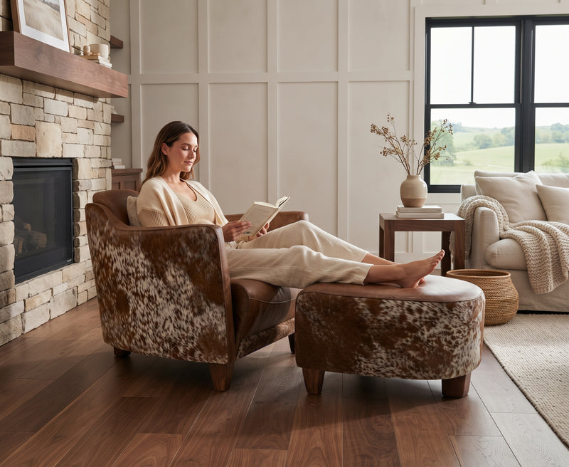 Custom Aviator Chair & Ottoman with Hair-On Cowhide Accents