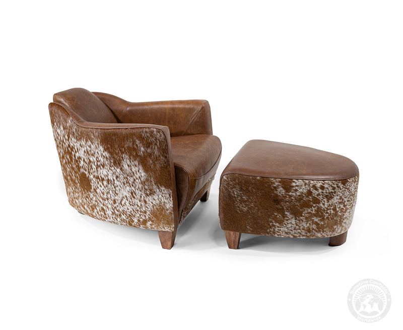 Custom Aviator Chair & Ottoman with Hair-On Cowhide Accents