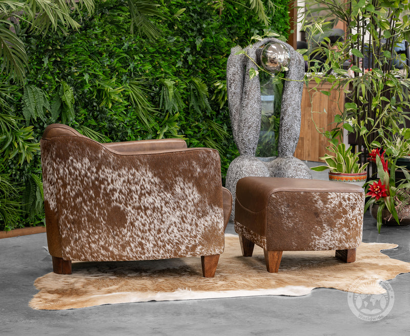 Custom Aviator Chair & Ottoman with Hair-On Cowhide Accents