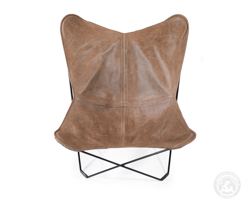 Butterfly Chair - Cowhide Leather Light Brown