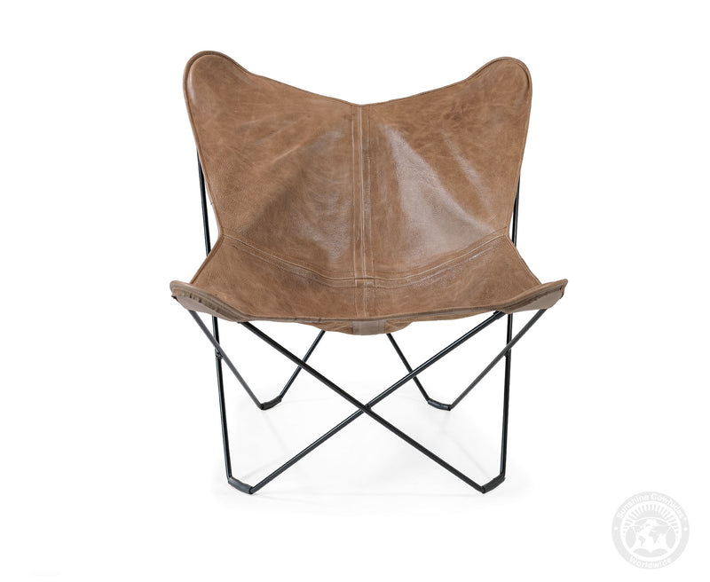 Butterfly Chair - Cowhide Leather Light Brown
