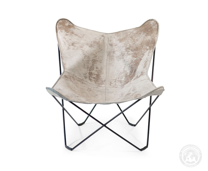 Butterfly Chair - Cowhide Leather Marble Grey