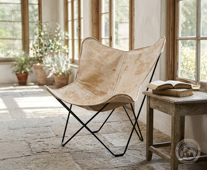 Butterfly Chair - Cowhide Leather Marble Light