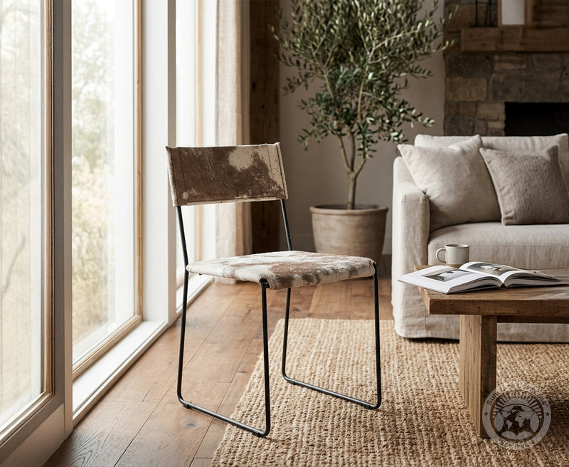 One Wire Genuine Cowhide Leather Dining Chair - Marble Dark
