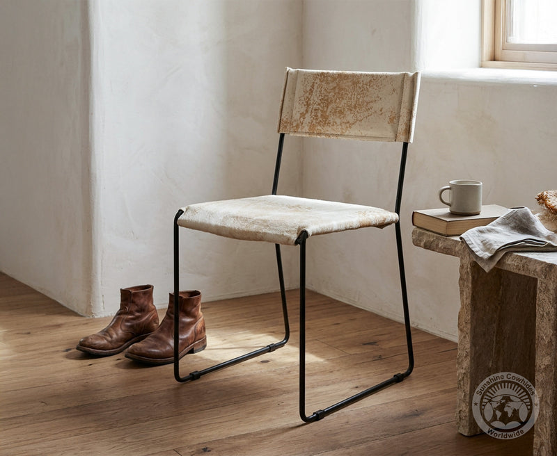 One Wire Genuine Cowhide Leather Dining Chair - Marble Light