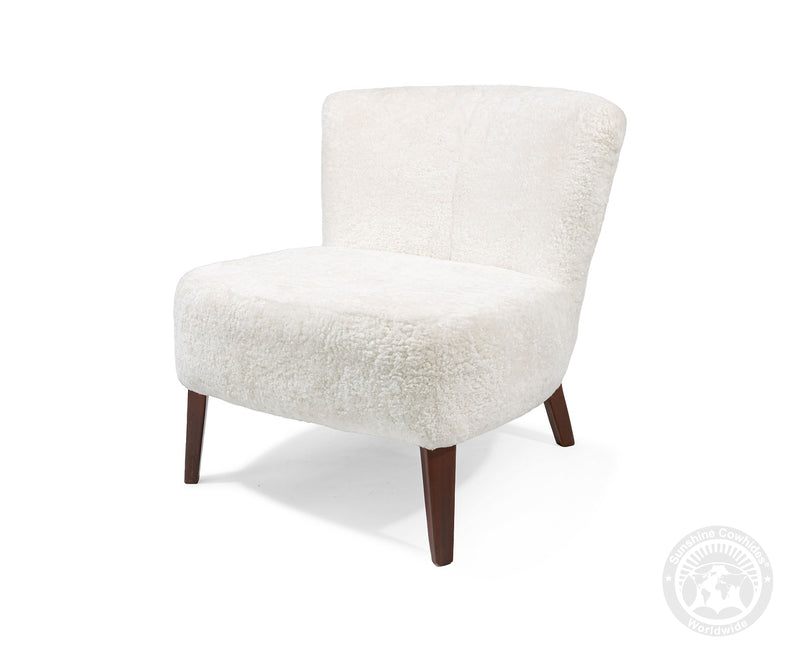 White Sheepskin Lounge Chair Ottoman Set | Modern Farmhouse Accent Reading Chair