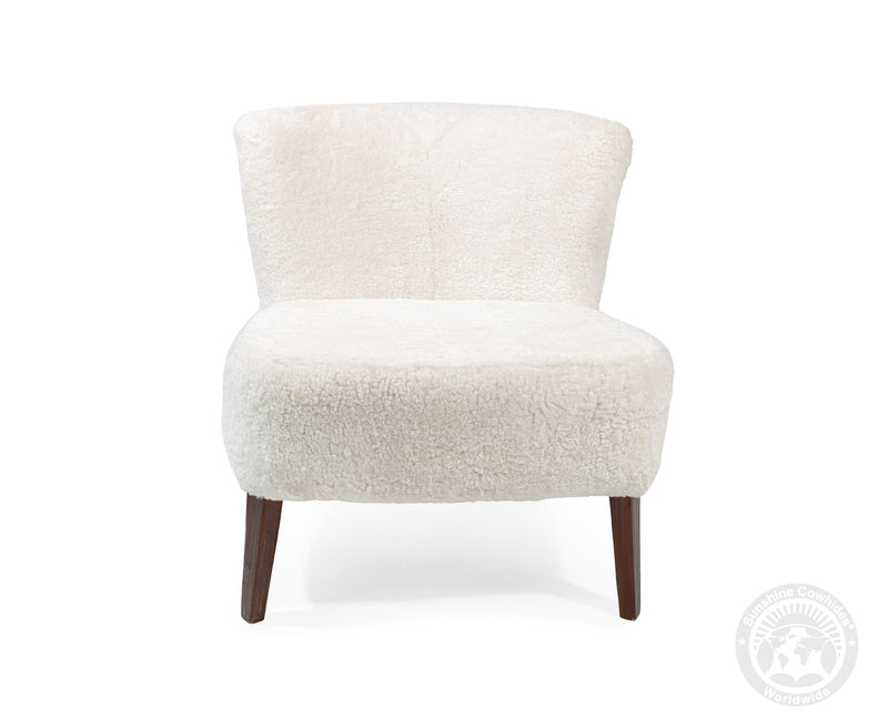White Sheepskin Lounge Chair Ottoman Set | Modern Farmhouse Accent Reading Chair