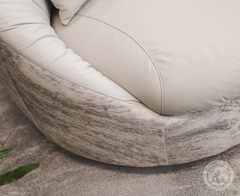 Leather Swivel Chaise Chair on Cowhide Accents - Grey