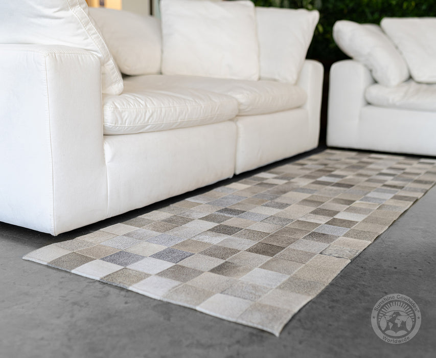 Grey - Designer Rug - Runner - Squares