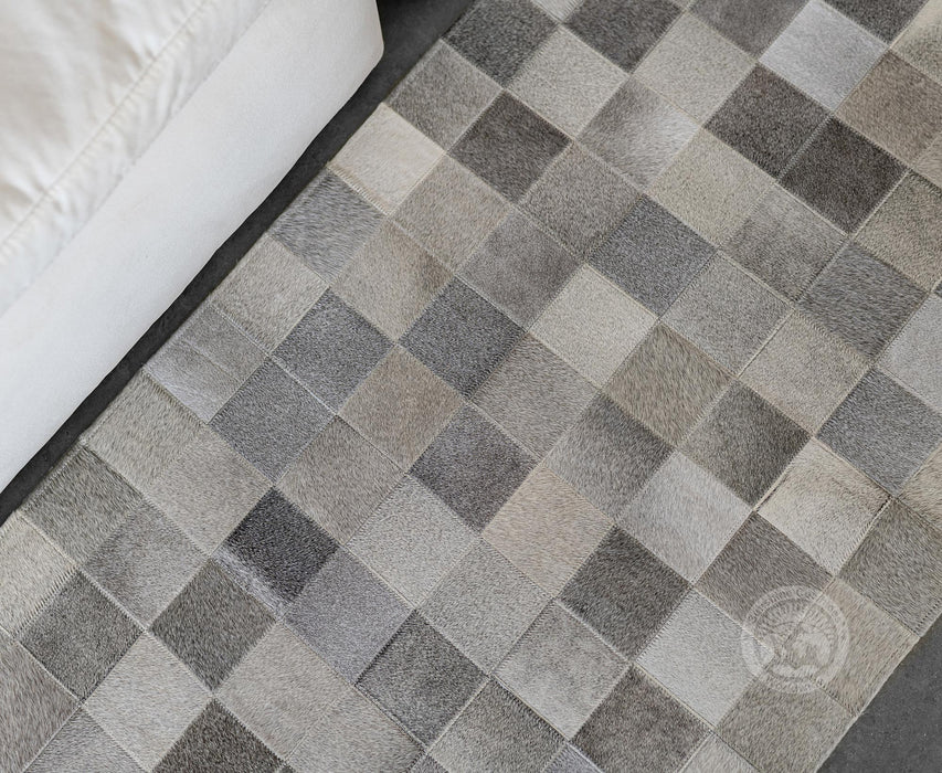 Grey - Designer Rug - Runner - Squares