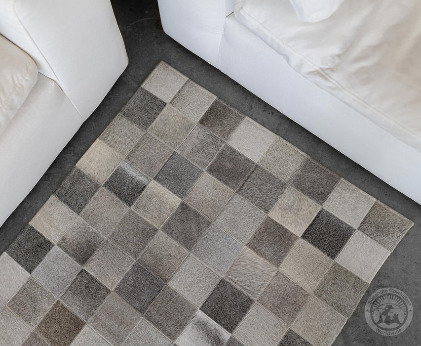 Grey - Designer Rug - Runner - Squares