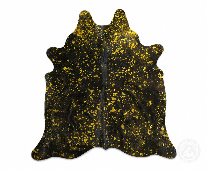 Devore Metallic Yelow on Black Cowhide Rug