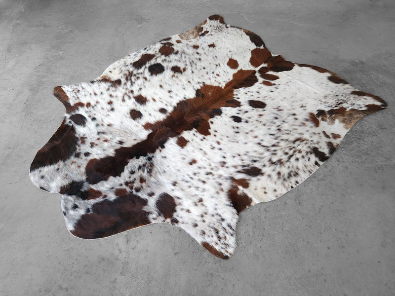 Premium Tricolor Cowhide Rug Size 5.6 X 6.9 ft