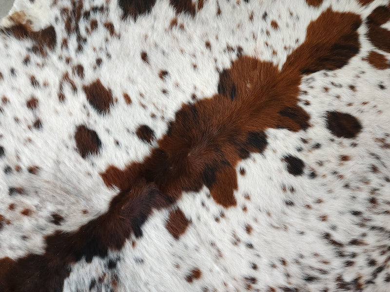 Premium Tricolor Cowhide Rug Size 5.6 X 6.9 ft
