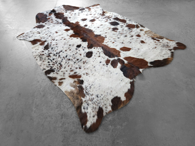 Premium Tricolor Cowhide Rug Size 5.6 X 6.9 ft