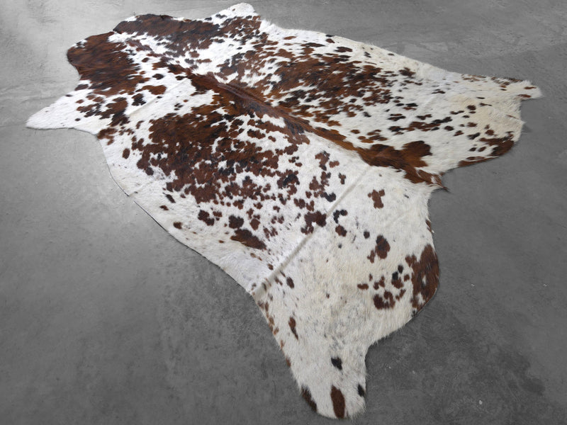 Premium Tricolor Cowhide Rug Size 6.4 X 7.4 ft