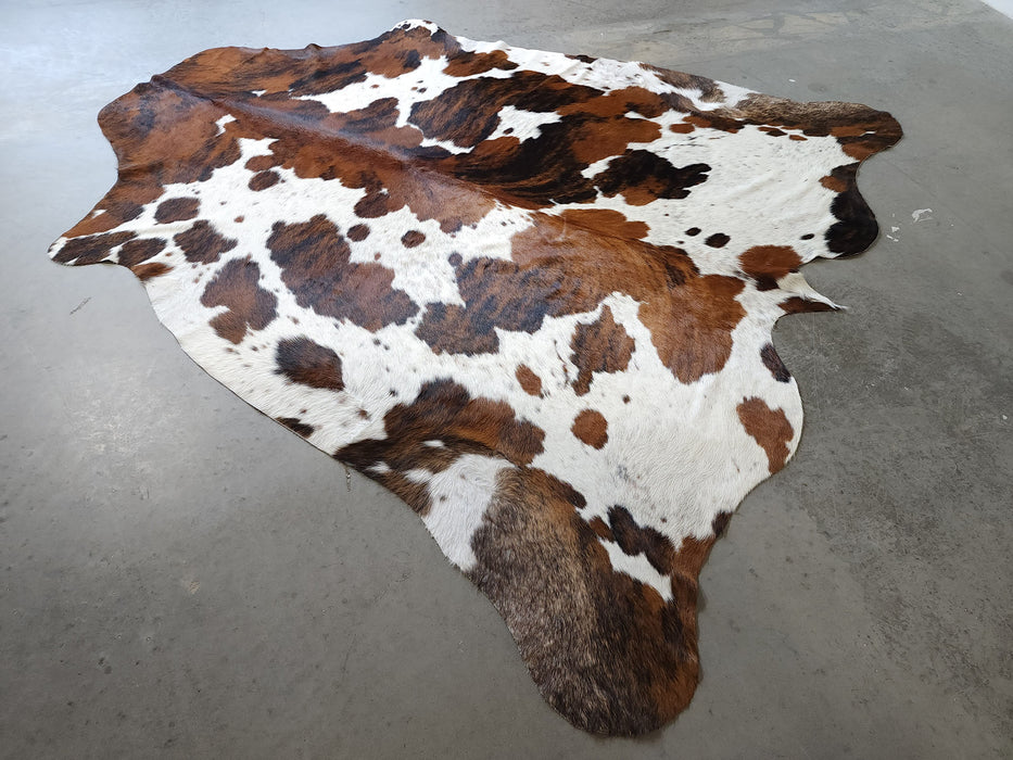 Premium Tricolor Cowhide Rug Size 7.0 X 7.3 ft