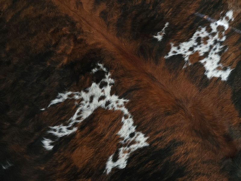 Premium Tricolor Cowhide Rug Size 6.6 X 7.0 ft