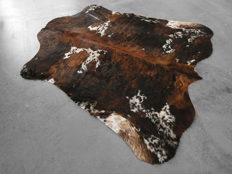 Premium Tricolor Cowhide Rug Size 6.6 X 7.0 ft