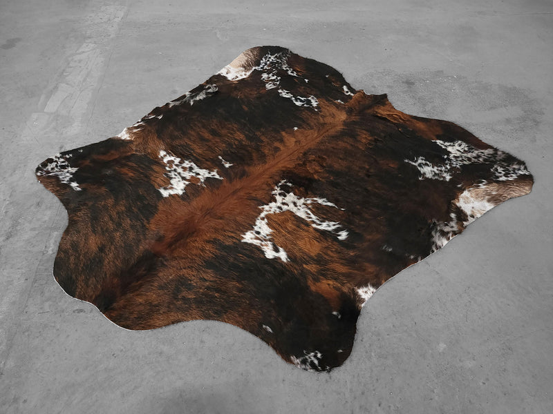 Premium Tricolor Cowhide Rug Size 6.6 X 7.0 ft