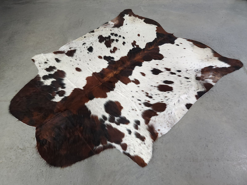 Premium Tricolor Cowhide Rug Size 6.2 X 7.3 ft