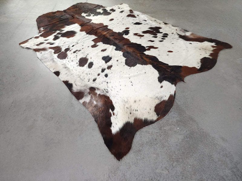 Premium Tricolor Cowhide Rug Size 6.2 X 7.3 ft