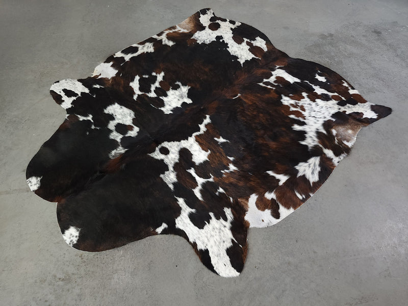 Premium Tricolor Cowhide Rug Size 5.9 X 6.7 ft