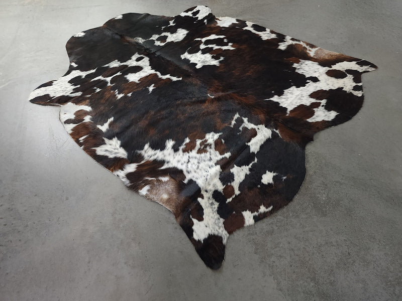 Premium Tricolor Cowhide Rug Size 5.9 X 6.7 ft