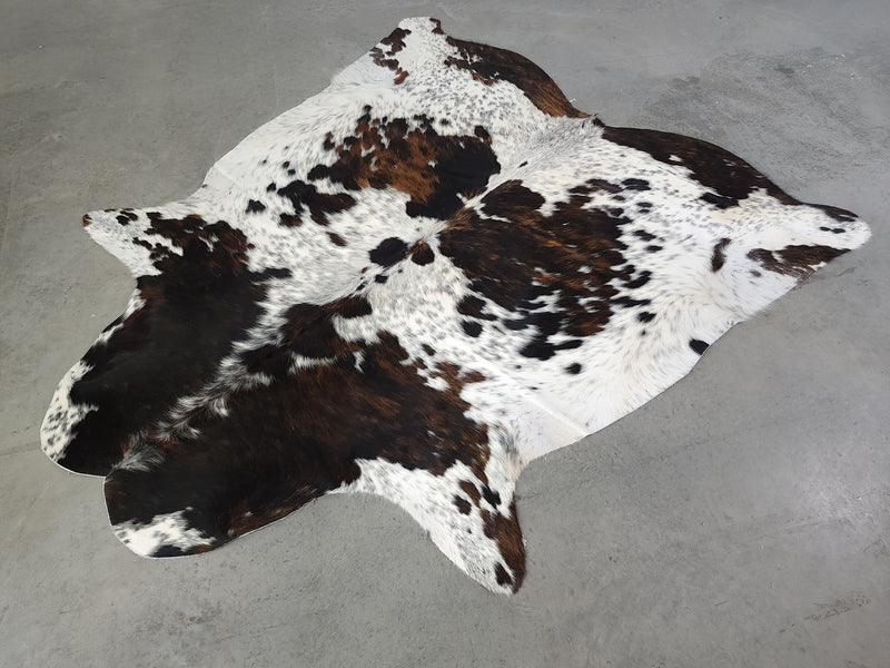Premium Tricolor Cowhide Rug Size 6.7 X 7.0 ft