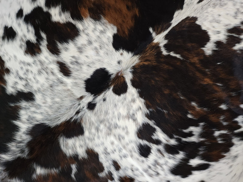Premium Tricolor Cowhide Rug Size 6.7 X 7.0 ft