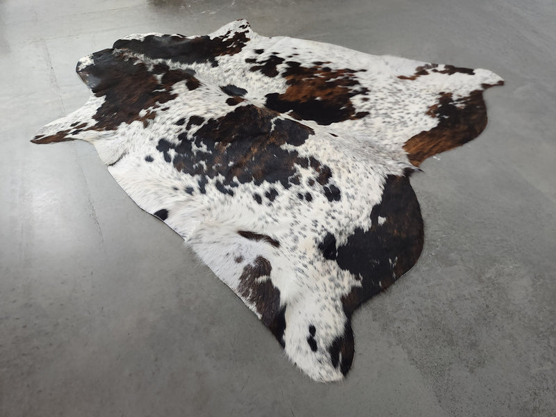 Premium Tricolor Cowhide Rug Size 6.7 X 7.0 ft