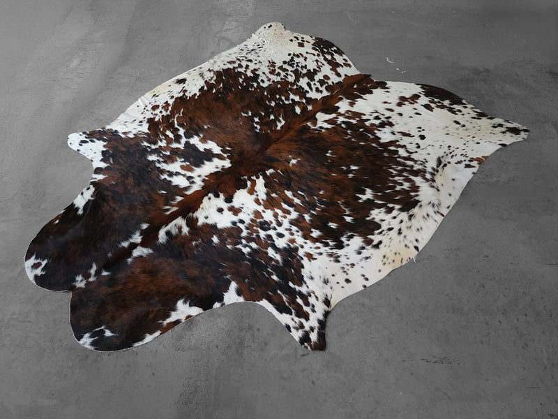 Premium Tricolor Cowhide Rug Size 6.3 X 7.7 ft