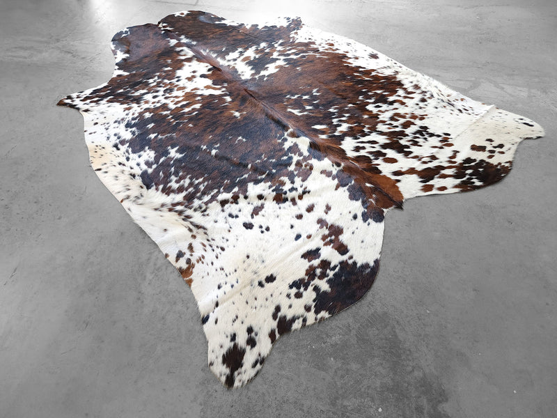 Premium Tricolor Cowhide Rug Size 6.3 X 7.7 ft