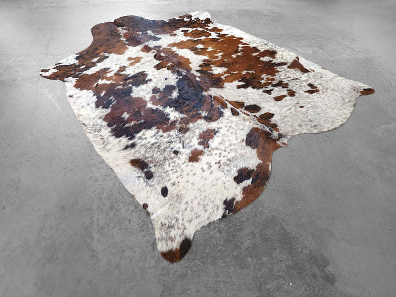 Premium Tricolor Cowhide Rug Size 6.2 X 7.0 ft