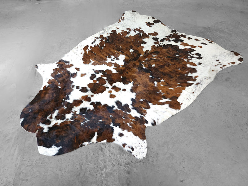 Premium Tricolor Cowhide Rug Size 6.4 X 8.1 ft