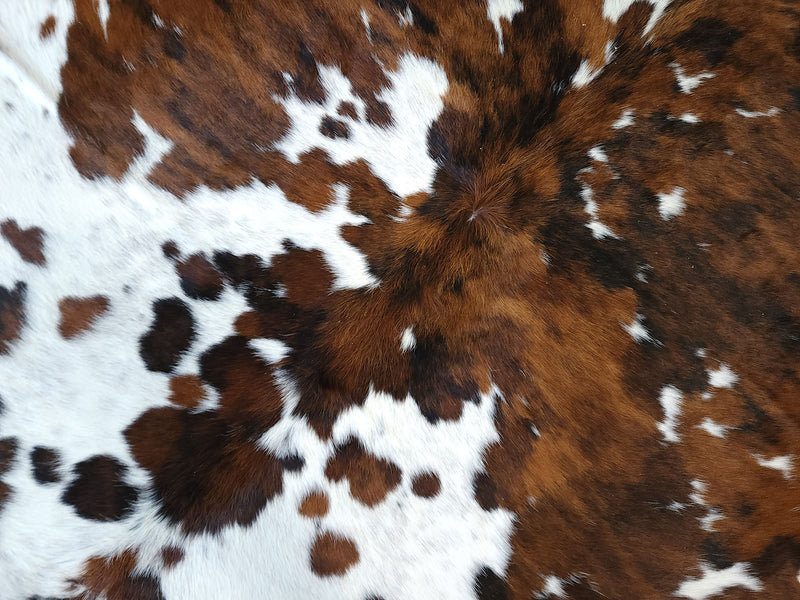 Premium Tricolor Cowhide Rug Size 6.4 X 8.1 ft