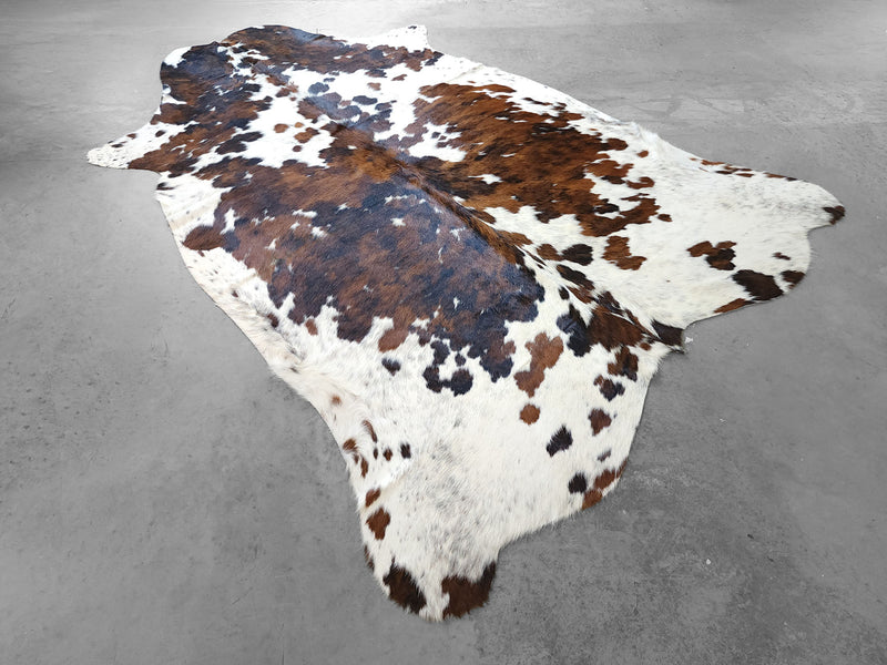 Premium Tricolor Cowhide Rug Size 6.4 X 8.1 ft